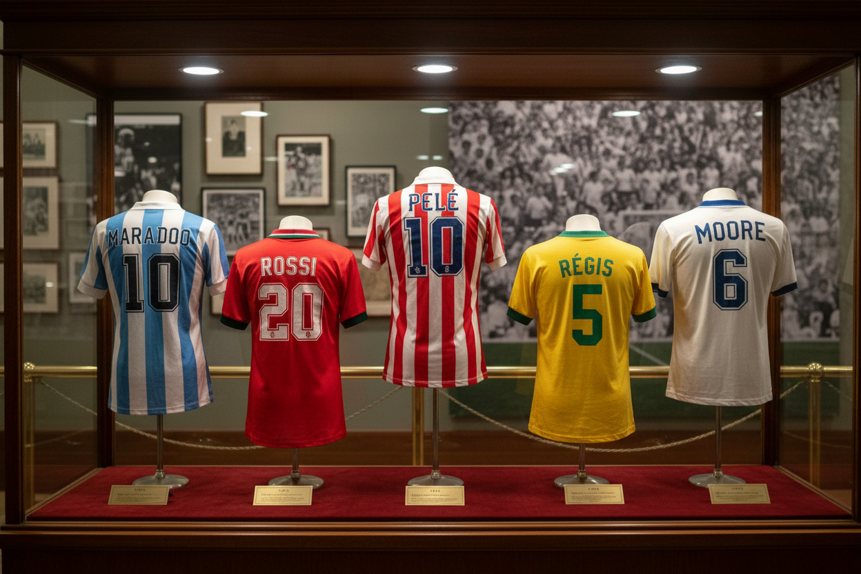 Exhibición de camisetas retro legendarias